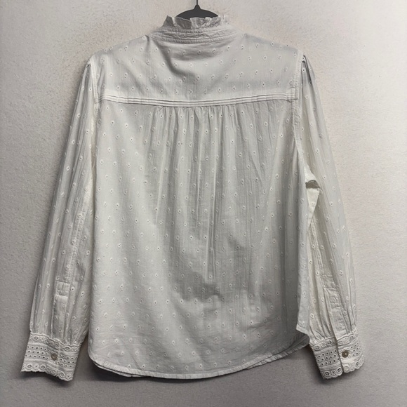 Wrap London button down blouse shirt 10 ruffle Eyelet dot embroidered tuxedo - Picture 4 of 8